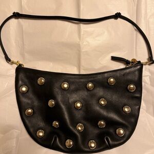 New Clare V black leather Lune bag w/ silver studs
